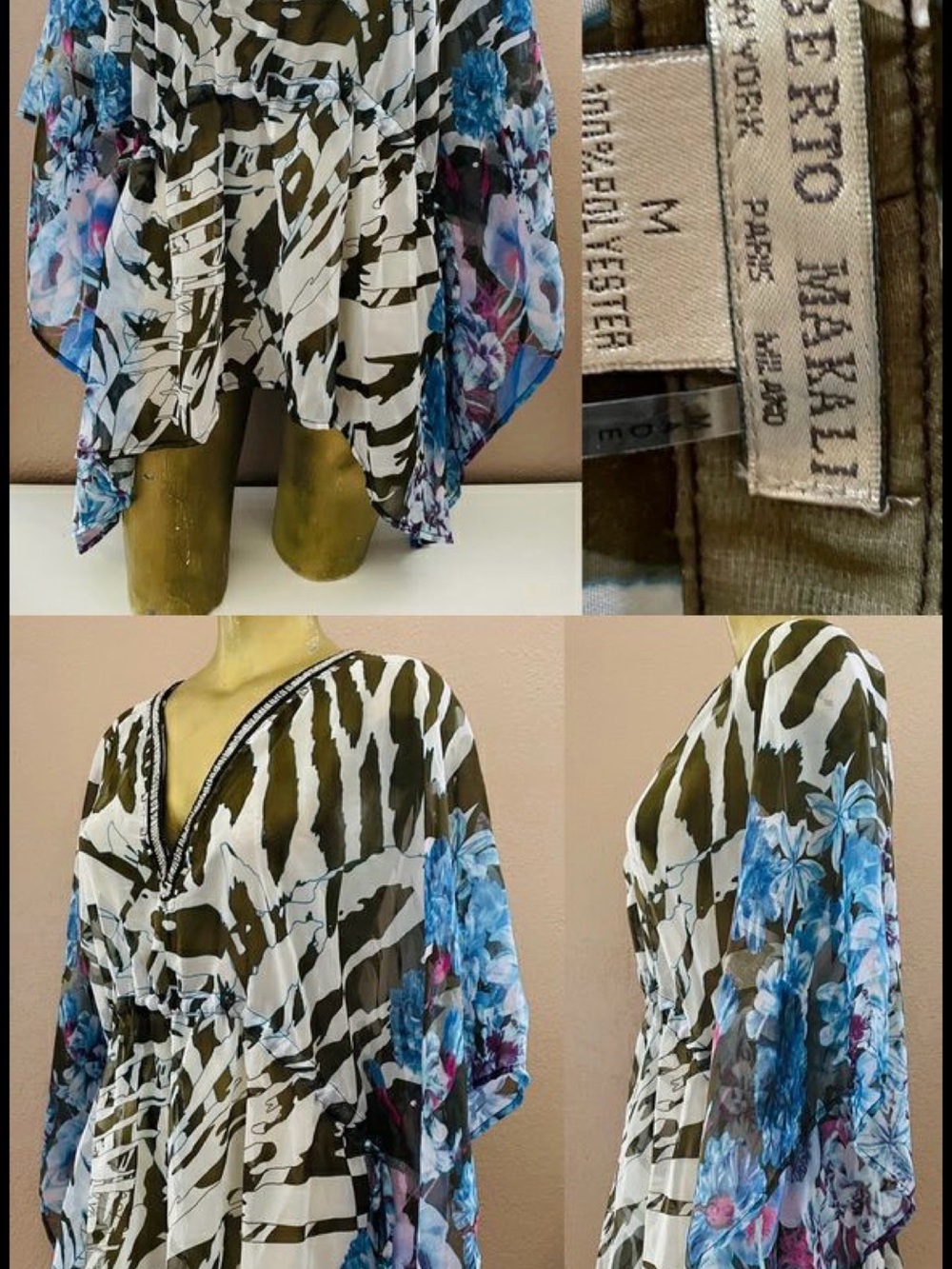 Alberto Makali roberto cavali inspired vintage  Zebra V-Neck Tunic coverup